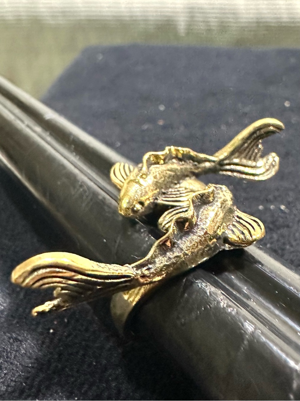 Vtg: Brass Double Fish Adjustable Ring
